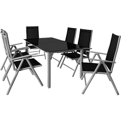 Set di Tavolo e Sedie 6+1 Bern in alluminio Sedie pieghevoli set da pranzo da giardino 150x90cm Mobili da giardino Argento