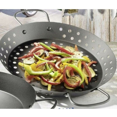 Padella Griglia Forata per Barbecue BBQ con Manici 30cm in Acciaio Antiaderente
