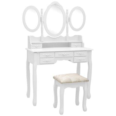 Tavolo Da Trucco Con Sgabello E Specchio Pieghevole In 3 Bianco