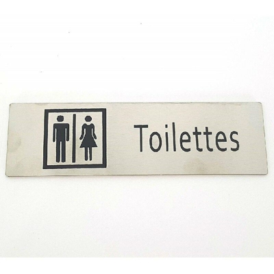 Set 2Pz Cartelli Cartello Adesivo Metallo Scritta Toilettes Porta Wc Targa 17X5Cm