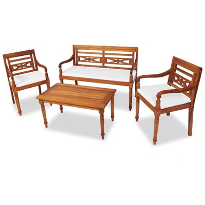 Set da Pranzo da Giardino 4 pz con Cuscini in Massello di Teak