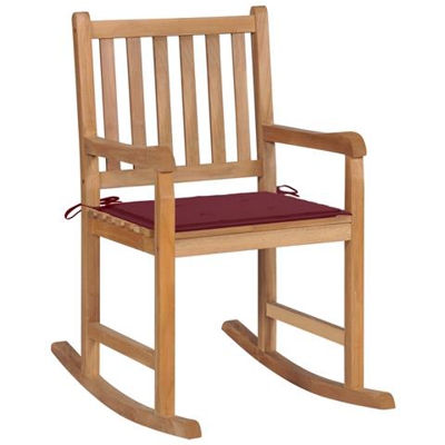 Sedia A Dondolo Con Cuscino Rosso Vino In Massello Di Teak