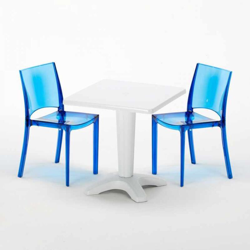 Grand Soleil - Tavolino Quadrato 70x70 cm e 2 Sedie Colorate Trasparenti Caffè | B-Side Blu Trasparente - Bianco características