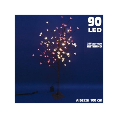 Albero Di Natale Luminoso Ciliegio Per Esterno 90 Led 100Cm Bianco Caldo E Rosso