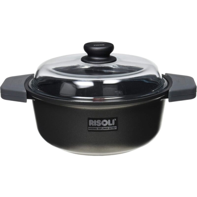Casseruola Induction cm 24 con 2 Manici e Coperchio in Vetro con Pomolo in Bakelite con Sfiato - Risoli