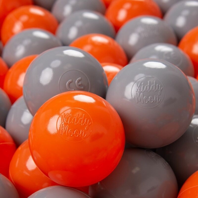 KiddyMoon 300 ∅ 7CM Palline Morbide Colorate Per Piscina Bambini Fatto In EU, Arancione/Grigio - arancione/grigio