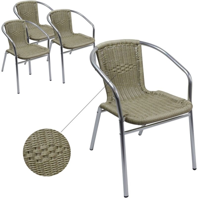 Set 4 sedie bar impilabili con struttura in alluminio e seduta in filo d'acciaio color paglia