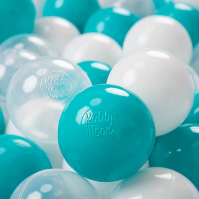 KiddyMoon 100 ? 7CM Palline Morbide Colorate Per Piscina Bambini Fatto In EU, Turchese/Trasparente/Bianco - turchese/trasparente/bianco