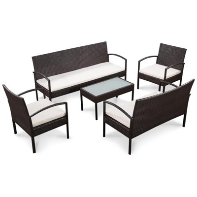 Set Divani Da Giardino 9 Pz Polyrattan Marrone E Bianco Crema