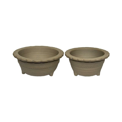 Vasi per bonsai Giapponesi Morrisan rotondi in gres (Set da n.2 pezzi) - B04-12