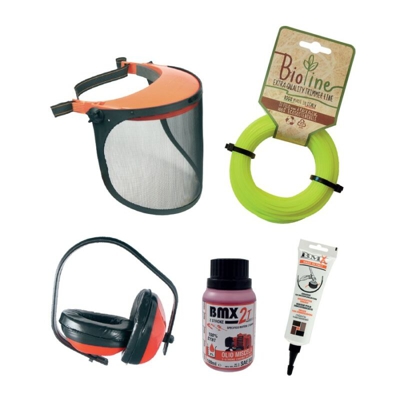 Kit per Decespugliatori: Visiera, Filo, Olio, Cuffia e Grasso - BRUMAR - 055415