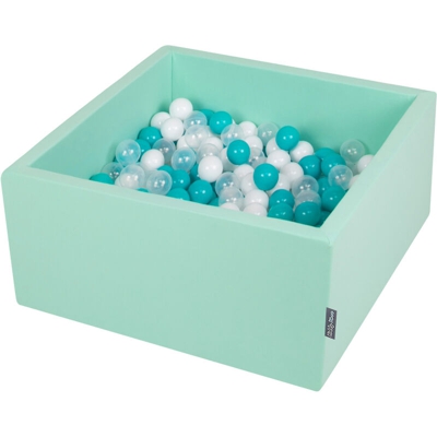 90X40cm/200 Palline ? 7CM Quadrato Piscina Di Palline Colorate Per Bambini Fabbricato In EU, Menta: Turchese/Trasparente/Bianco - menta: