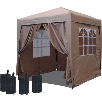 Gazebo Pop-Up 2,5 x 2,5 m Beige con pesi ai piedi e 4 fianchi Easy fastening con 2 cerniere