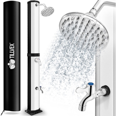 Doccia solare da giardino, 35 litri, con rubinetto e soffione a pioggia, collegamento per tubo da giardino - Tillvex