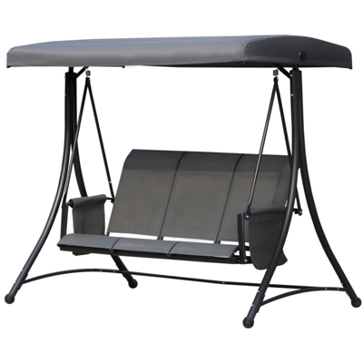 Dondolo 3 Posti da Giardino o Terrazzo con Tettuccio Regolabile e Tasche Portaoggetti Grigio Scuro 196x128x172cm - Outsunny
