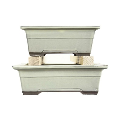 Vasi per bonsai Giapponesi Morrisan rettangolari in gres smaltato bianco (Set da n.2 pezzi) - B05-19