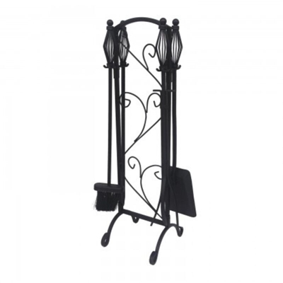 Maurer - SET CAMINO 5 PEZZI FLOREALE IN ACCIAIO - ATTREZZO KIT - ACCESSORI CAMINETTO DESIGN PER PULIZIA -NERO