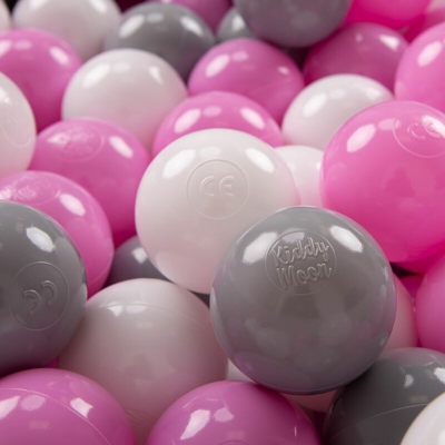 KiddyMoon 200 ? 7CM Palline Morbide Colorate Per Piscina Bambini Fatto In EU, Grigio/Bianco/Rosa - grigio/bianco/rosa