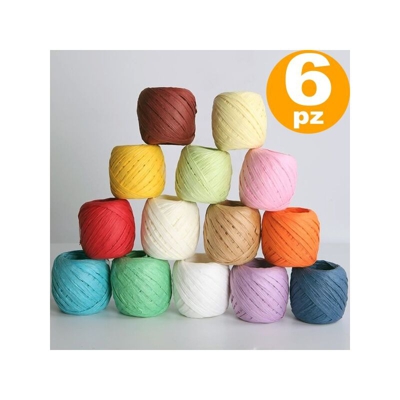 Set 6Pz Cavo Rafia Gomitoli Nastro Corda Filo Per Fiore Fioraio Bomboniere Regali