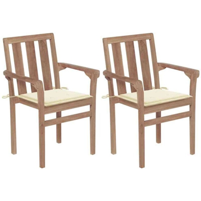Sedie da Giardino 2 pz con Cuscini Crema Massello di Teak - crema - Vidaxl