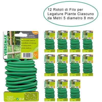 12 rotoli di filo legaccio per giardino & orto multiuso ciascuno da diametro 8 mm metri 5