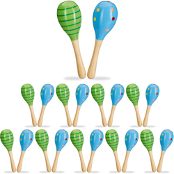 Relaxdays - Set da 20 Maracas in Legno, Sonagli per Bambini, Strumento Musicale Didattico, Blu e Verdi en oferta