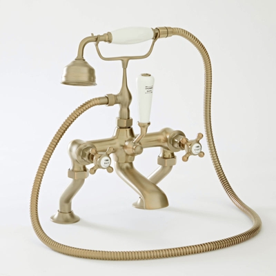 Hudson Reed Elizabeth Rubinetto Miscelatore Tradizionale per Bordo Vasca - Design a Croce Vittoriano in Ottone Solido - Colore Oro Spazzolato - 365 x