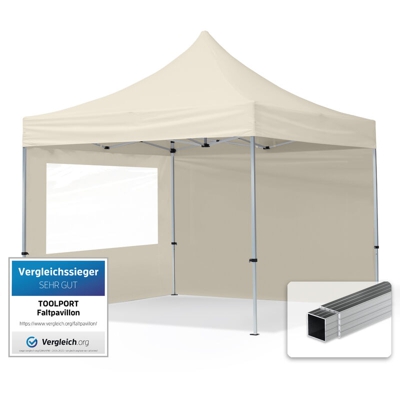 Gazebo Pieghevole Giardino 3x3m - 2 laterali Alluminio Telo PES300 100% Impermeabile Padiglione Mercati Sagre crema