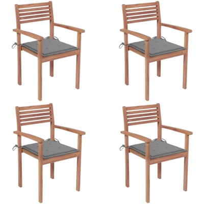 Sedie Giardino 4 pz con Cuscini Grigi in Massello di Teak - Vidaxl