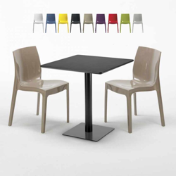 Grand Soleil - Tavolino Quadrato Nero 70x70 cm con 2 Sedie Colorate Ice Kiwi | Beige precio