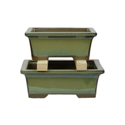 Vasi per bonsai Giapponesi Morrisan rettangolari in gres smaltato verde (Set da n.2 pezzi) - B05-3 en oferta