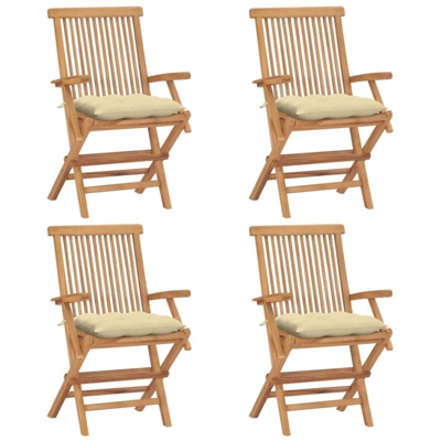 vidaXL Sedie da Giardino con Cuscini Bianco Crema 4pz Massello di Teak - crema