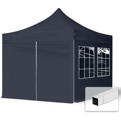 Gazebo Pieghevole Giardino 3x3m - 4 laterali (con finestre) Telo PES300 Poliestere 100% Impermeabile Padiglione Mercati Sagre nero en oferta