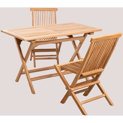 Set da Giardino Tavolo Pieghevole Rettangolare e 2 Sedie in Legno di Teak Pira Legno di Teak legno di teak - Sklum