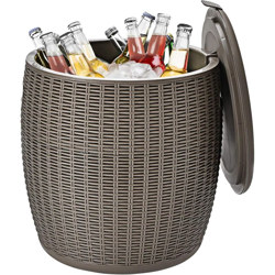 Portaghiaccio per Bottiglie 45L, Secchiello Ghiaccio con Coperchio, Tavolino da Tavolo Bar in Rattan 2 in 1, Ideale per Feste (Marrone) en oferta