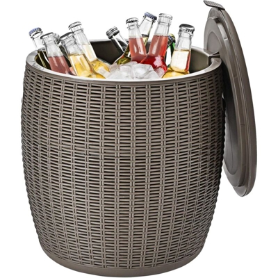 Portaghiaccio per Bottiglie 45L, Secchiello Ghiaccio con Coperchio, Tavolino da Tavolo Bar in Rattan 2 in 1, Ideale per Feste (Marrone)