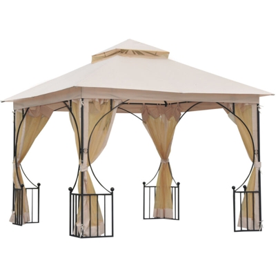 Gazebo da Giardino con Doppio Tettuccio in Metallo e Poliestere, Beige, 3x3m - Outsunny