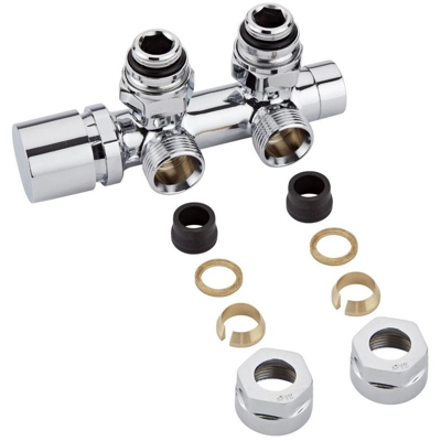 Hudson Reed Valvola Multiblock ad "H" Per Termosifoni e Scaldasalviette - Raccordo Maschio 3/4" - Adattatori Ø15mm Rame - Controllo Manuale