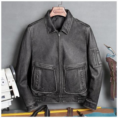 Più Cappotto Di Pelle Bomber Giacca Di Pelle Bovina Spessa Vestiti Vintage Genuini [ giallo / L]