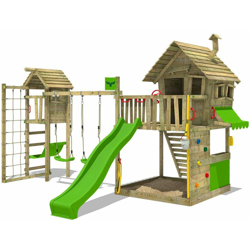 FATMOOSE Parco giochi in legno GroovyGarden Giochi da giardino con altalena TowerSwing e scivolo mela verde Casetta da gioco per l'arrampicata con precio