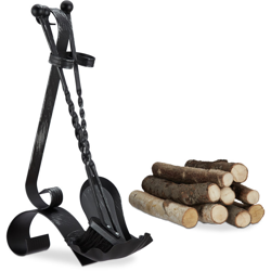 10022292 Set Attrezzi Camino in Acciaio, 4 Pezzi, con Paletta, Scopetta e Attizzatoio, Stile Antico, Nero en oferta