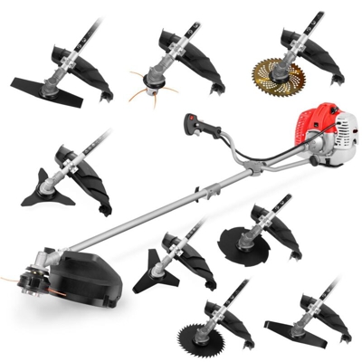 Greencut - Decespugliatore GGT650X-9 con motore a benzina 2 tempi 65cc 4,9cv. 9 diversi accessori per il taglio. Manubrio a doppia impugnatura,