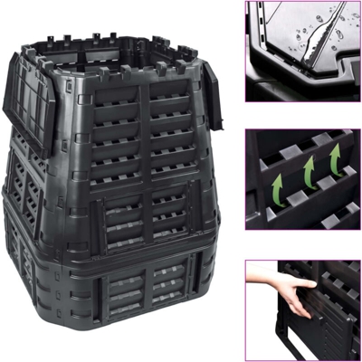 Compostiera da Giardino Nera 93,3x93,3x113 cm 740 L - Nero - Vidaxl