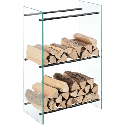 [en.casa] - Legnaia Decorativa per Interno 60 x 100 x 35 cm Deposito per Legna da Ardere Portalegna in Vetro con Aste di Supporto in Acciaio