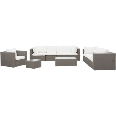 Lounge set con 8 posti a sedere di rattan sintetico taupé/crema MAESTRO II