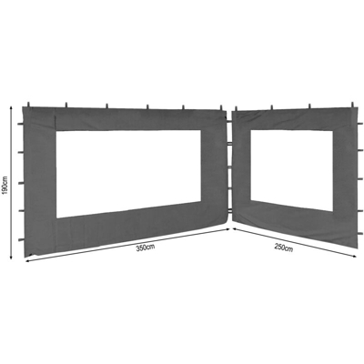 2 pannelli laterali con finestrella PE 250 / 350x190cm Grigio per Gazebo 3x4m