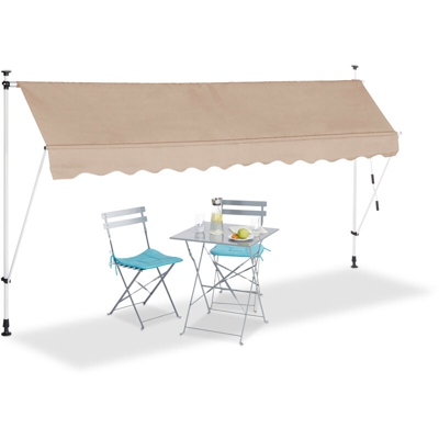 Tenda da Sole, Protezione per il Balcone, Regolabile, senza Forare, a Manovella, 350 cm di Larghezza, Beige