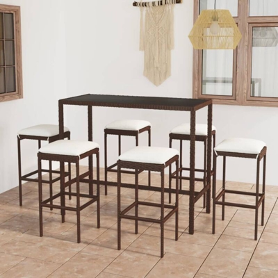 vidaXL Set da Bar da Giardino 7 pz con Cuscini in Polyrattan Marrone - Marrone