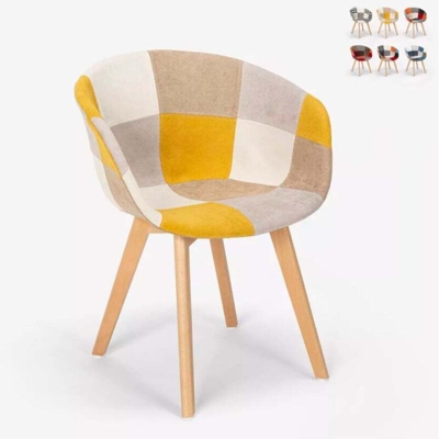 Sedia patchwork design nordico legno e tessuto cucina bar ristorante Pigeon | Patchwork 3