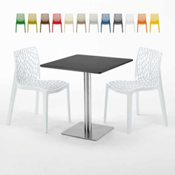 Grand Soleil - Tavolino Quadrato Nero 70x70 cm con 2 Sedie Colorate Gruvyer Rum Raisin | Bianco características